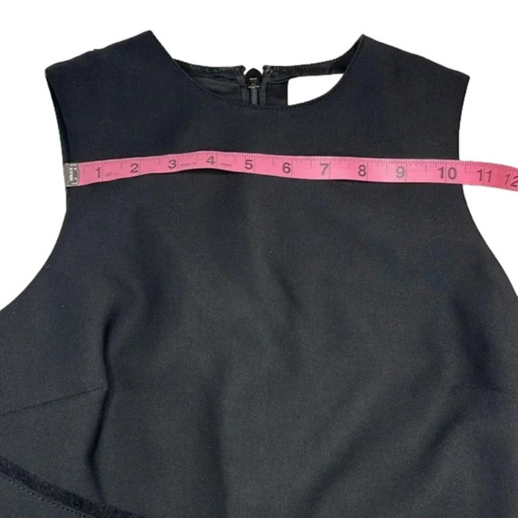 Cinq a sept black dress asymmetrical hem fringe feature sleeveless lined classic - Picture 5 of 13